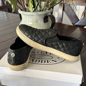 Steve Madden Quilted Slip-On Sneakers in Black with Cream Sole